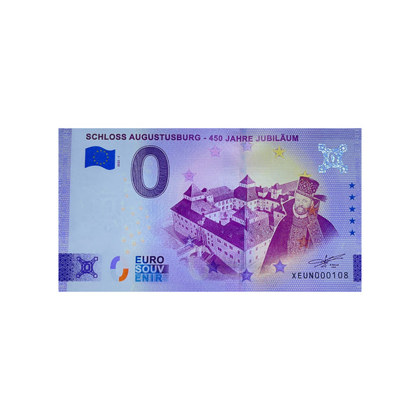 ⁣⁢Zero Euro Souvenir Banknote - Schloss Augustusburg - 450 Jahre Jubiläum - Germany - 2022⁤⁣