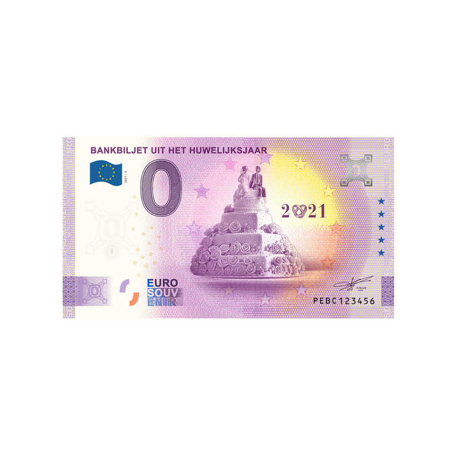 Souvenir Ticket van Zero Euro - Bankbiljet Uit het Het Huwelijsjaar - Nederland - 2021