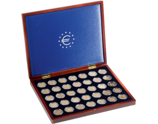 COFFRET NUMISMATIQUE VOLTERRA UNO DE LUXE, POUR 35 PIÈCES JUSQU'À 26 MM Ø EN CAPSULES - pieces-et-monnaies.com