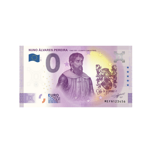 ⁣⁢Zero Euro Souvenir Banknote - Nuno Alvares Pereira - Portugal - 2021⁤⁣