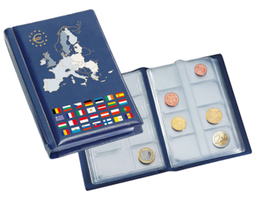 ALBUM DE POCHE AVEC 12 FEUILLES NUMISMATIQUES POUR 12 SÉRIES COMPLÈTES D'EUROS, BLEU - pieces-et-monnaies.com