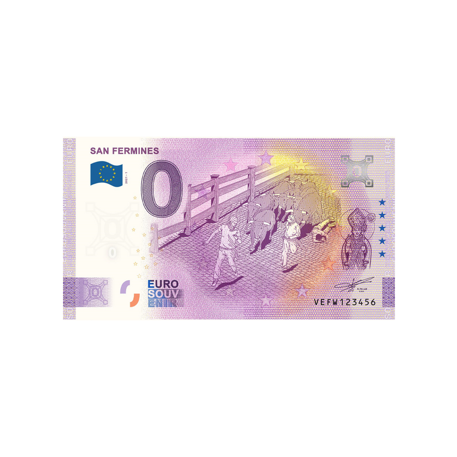 Souvenir -ticket van nul tot euro - San Fermines - Spanje - 2021