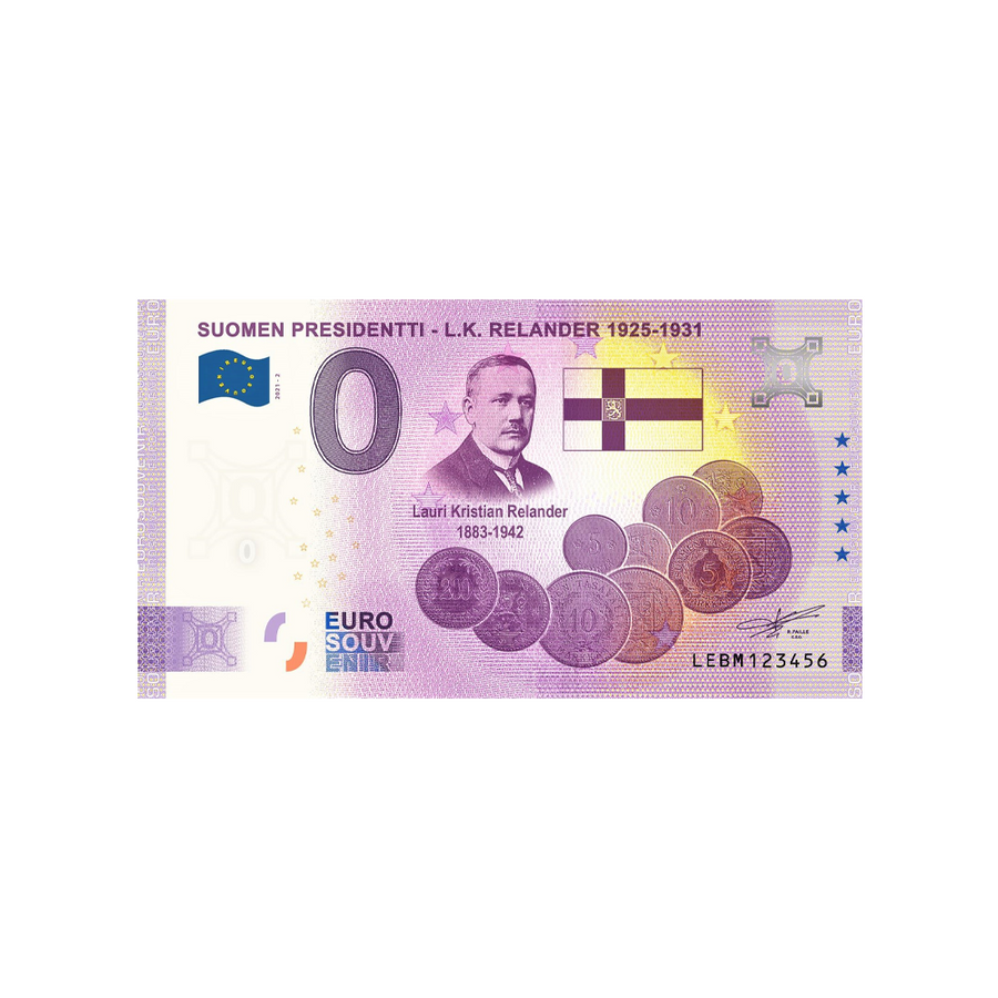 Billet souvenir de zéro euro - Suomen Presidentti - L.K. Relander 1925-1931 - Finlande - 2021