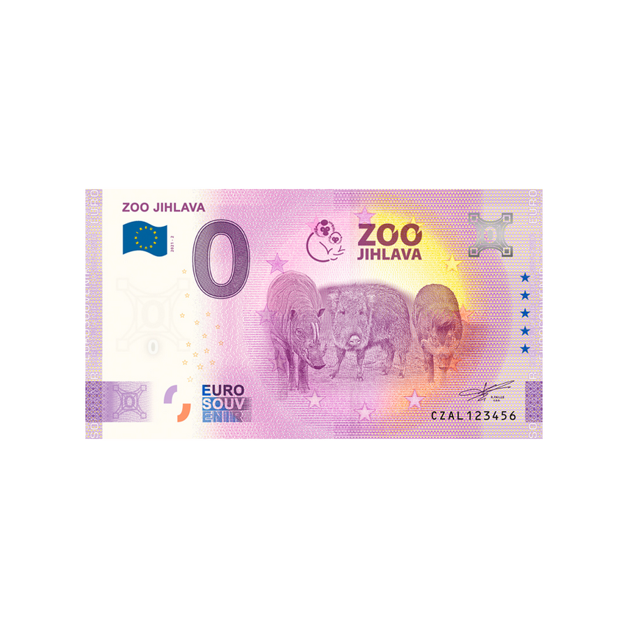 Bilhete de lembrança de zero euro - zoo jihlava - tchéquie - 2021