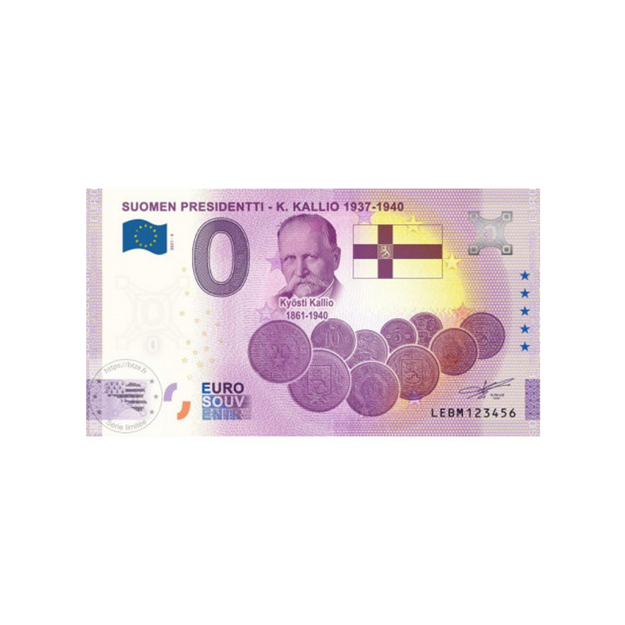 Billet souvenir de zéro euro - Suomen Presidentti - K. Kallio 1937-1940 - Finlande - 2021