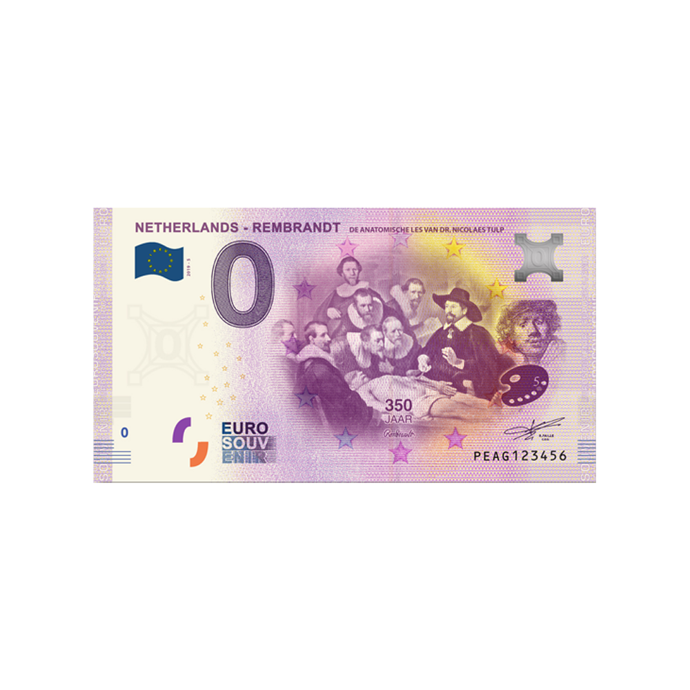 Bilhete de lembrança de zero para euro - Holanda - Rembrandt 5 - Holanda - 2019