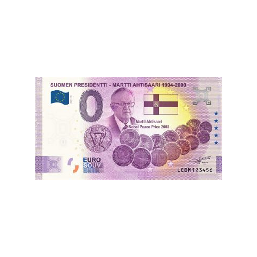 Biglietto souvenir da zero a euro - Suomen Presiderti - Martti Ahisaari 1994-2000 - Finlandia - 2021