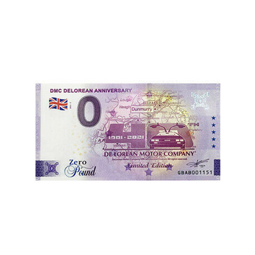 Souvenir ticket from zero euro - DMC Delorean Anniversary - United Kingdom - 2021