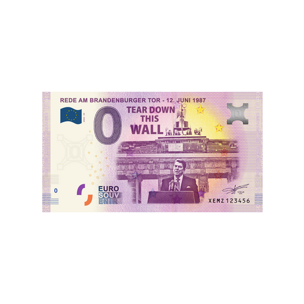 ⁣⁢Null-Euro-Souvenirschein - Rede am Brandenburger Tor - 12. Juni 1987 - Deutschland - 2020⁤⁣