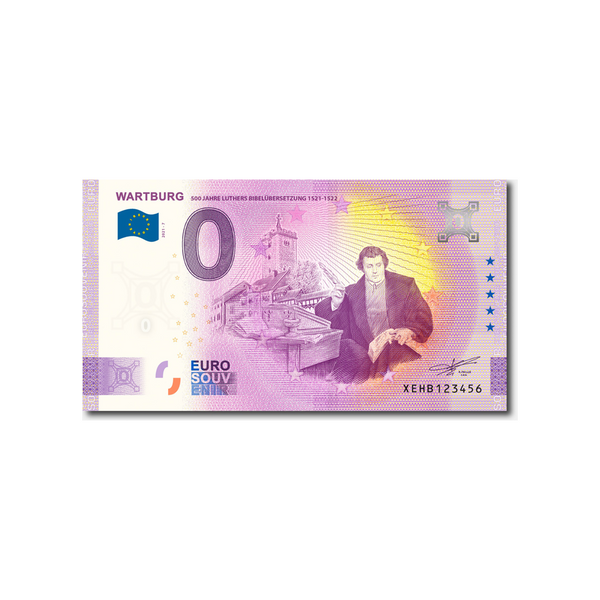⁣⁢Zero Euro Souvenir Banknote - Wartburg 500 Years of Luther's Bible Translation 1521-1522 - Germany - 2021⁤⁣