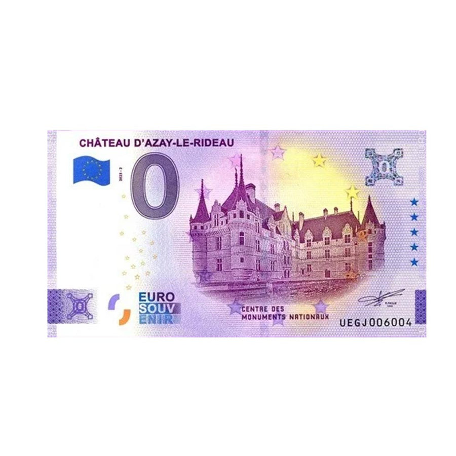 Souvenir -Ticket von null Euro - Château d'Azay -le -rideau - Frankreich - 2023