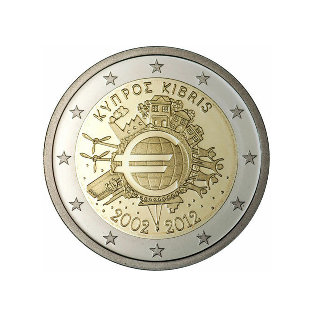 Chipre 2012 - 2 euros comemorativo - 10 anos do euro