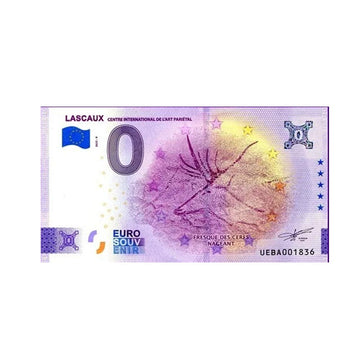 Souvenir ticket from zero to Euro - Lascaux- fresco of deer swimming - France - 2023