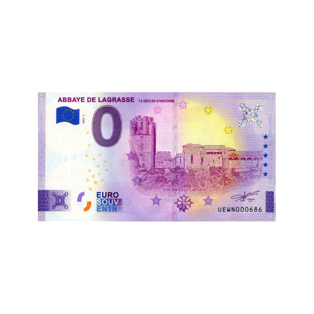 Souvenir ticket from zero to Euro - Lagrasse Abbey - France - 2022