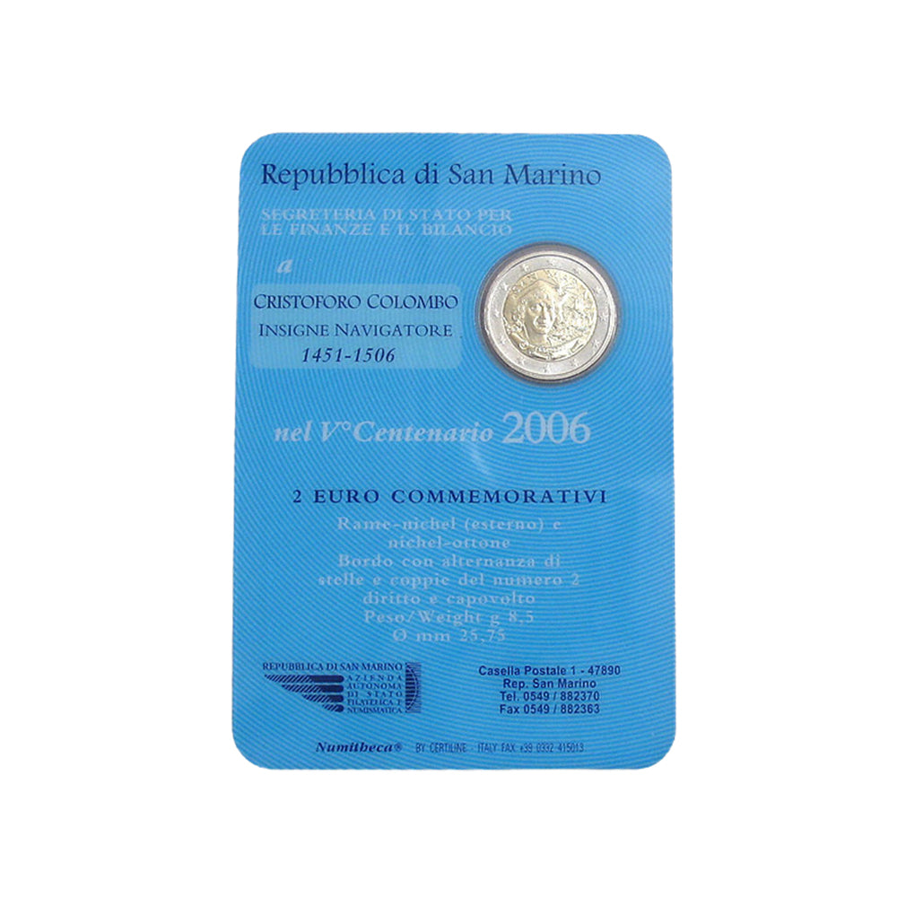 Saint -marin 2006 - 2 Euro comemorativo - Christopher Columbus - BU