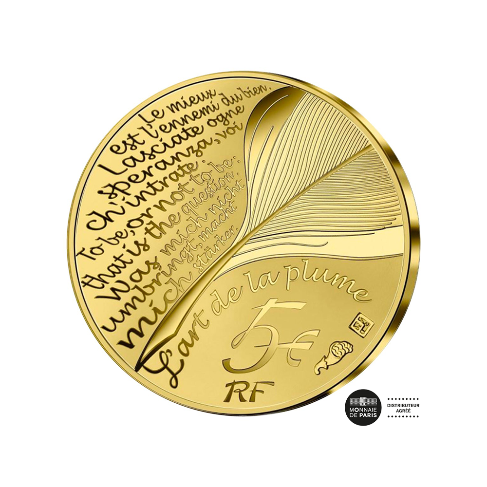 Währung von 5 € Gold - Jean de la Fontaine - l'art de la Plume - Be 2021 sein
