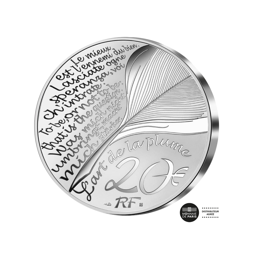 Valuta van 20 € High Relief Silver - Jean de la Fontaine - L'Art de la Plume - Be 2021