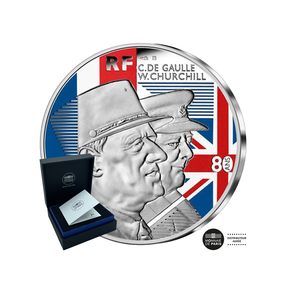 Couple Bi-Nationaux - De Gaulle & Churchill - 10€ Argent Colorisée BE - 2021