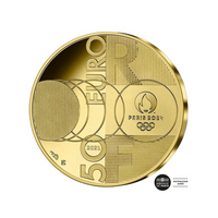Pariser Olympischen Spiele 2024 - Handover - von Tokio nach Paris - 50 € Gold - 1/4 oz be
