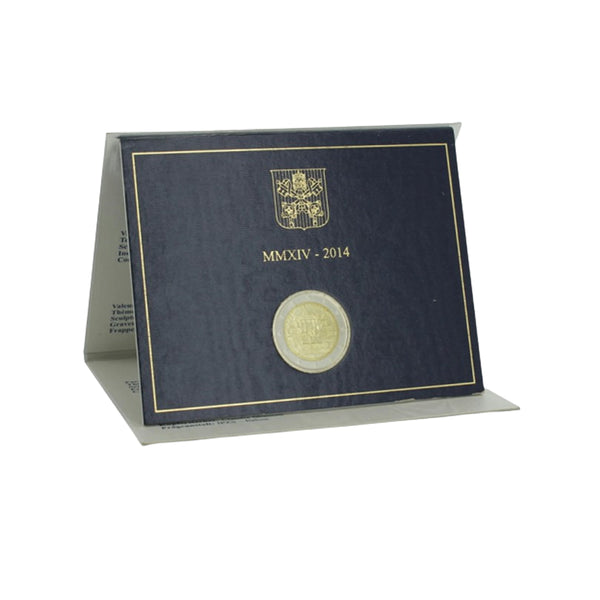 Coincard officielle de la pièce de 2 euros Vatican 2014, chute du mur de Berlin : pochette bleue portant des armoiries et la date MMXIV - 2014