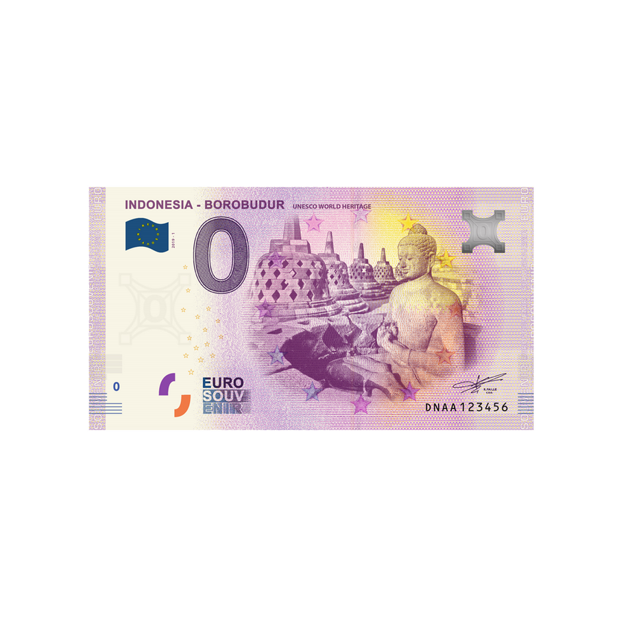 Bilhete de lembrança de Zero Euro - Borobudur - Indonésia - 2019