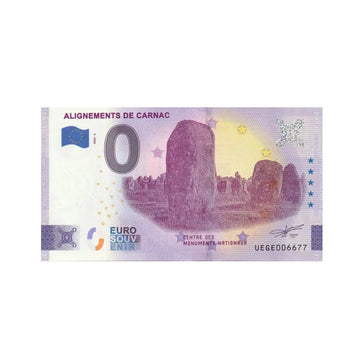 Souvenir ticket from zero euro - alignments of carnac - france - 2023
