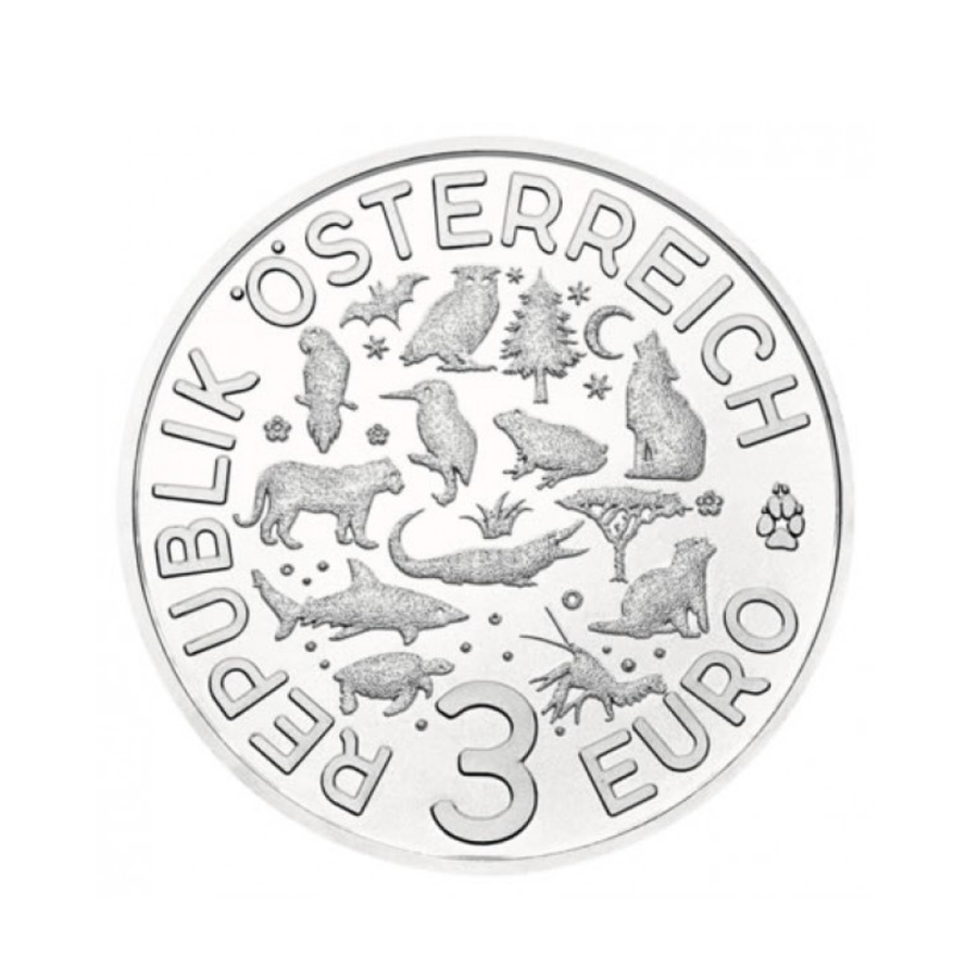 Áustria 2017 - 3 euros comemorativo - Crocodilo - 3/12