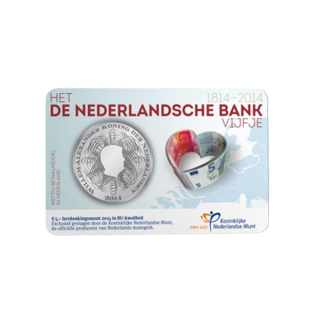 Pays-Bas 2014 - 5 Euro Commémorative - Banque Hollandaise - BU