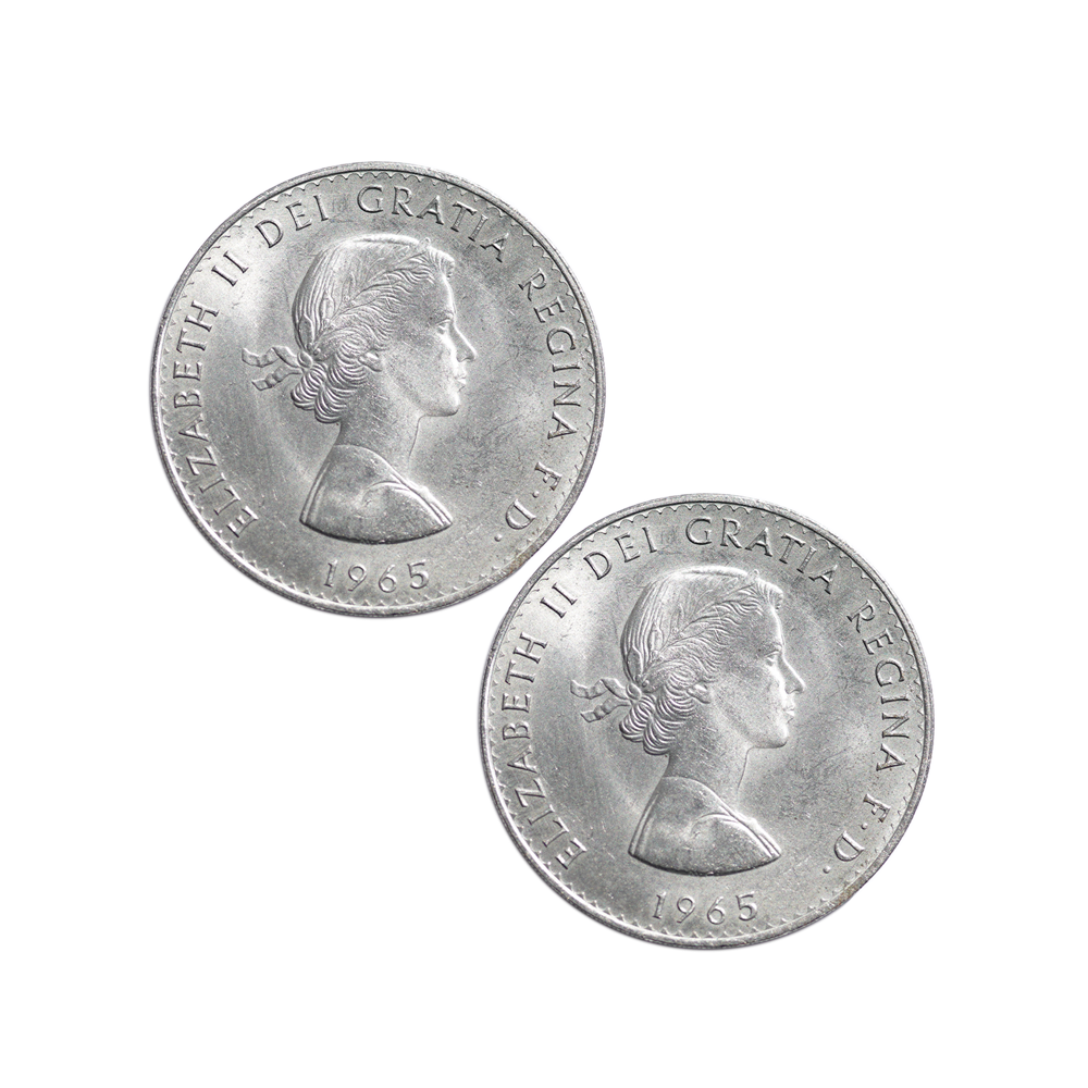 Lot Queen Elizabeth II e Carlos III - Mint de 5 xelins de prata - 1965