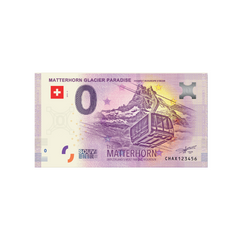 ⁣⁢Zero Euro Souvenir Banknote - Matterhorn Glacier Paradise - Switzerland - 2019⁤⁣