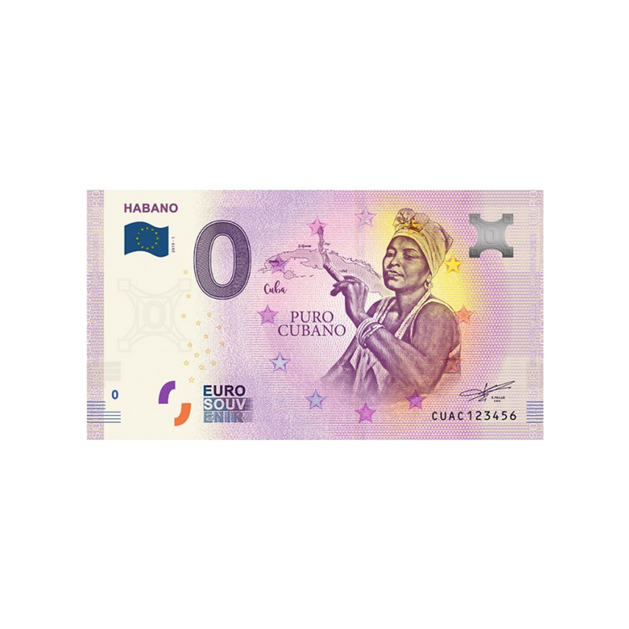 Bilhete de lembrança de Zero Euro - Habano - Cuba - 2019