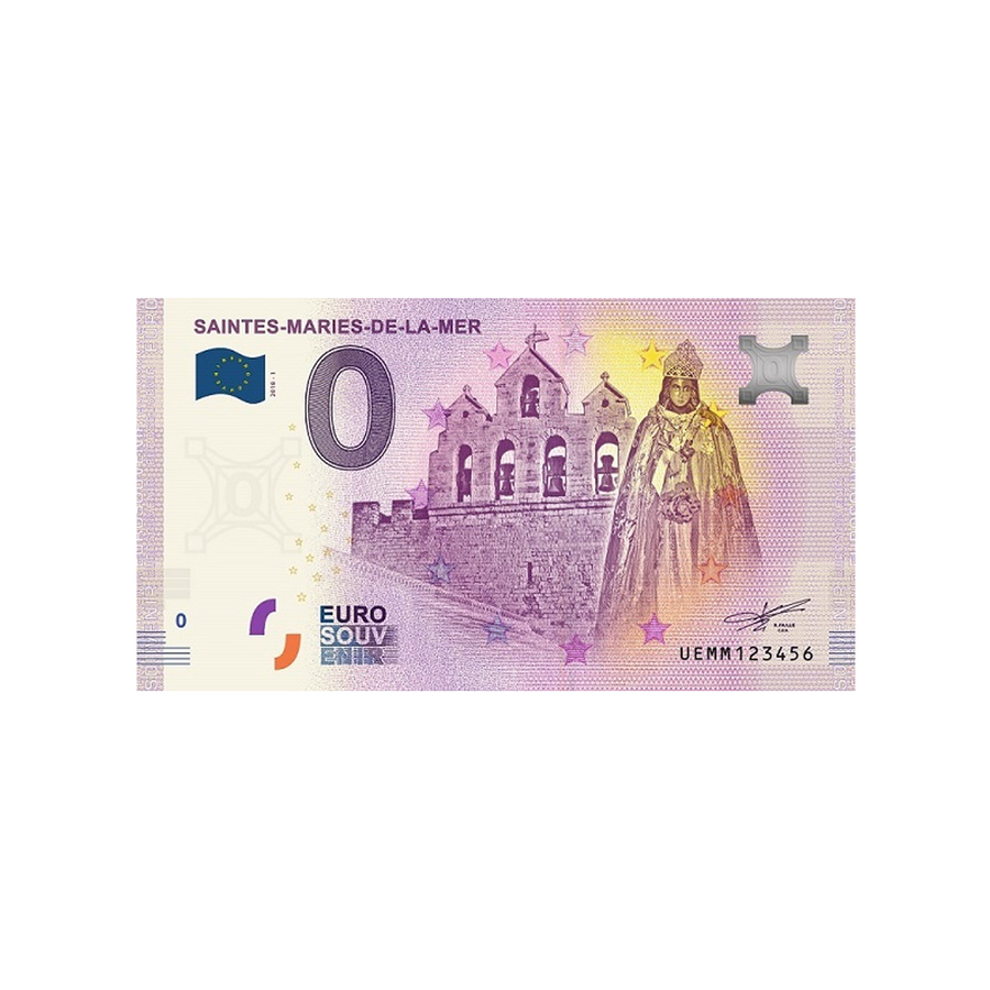 Biglietto di souvenir da zero a euro-saintes-maries-de-la-mar-France-2019