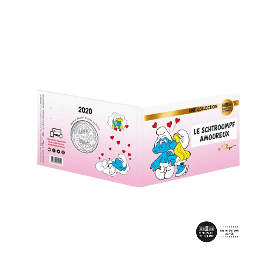 Le Schtroumpf amoureux - Monnaie de 50 Euro Argent colorisée - 2020