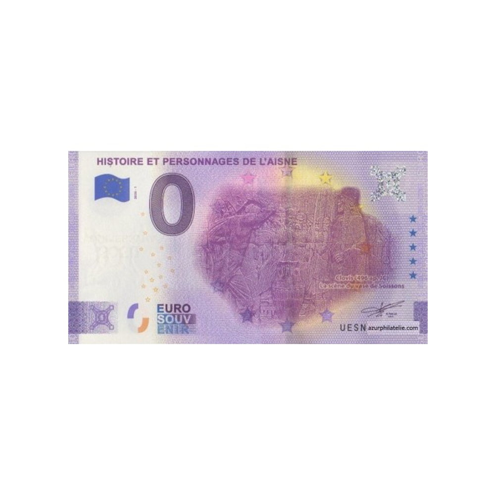 Souvenir -ticket van Zero Euro - Geschiedenis en personages uit de Aisne - Frankrijk - 2020