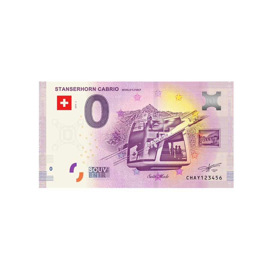 Bilhete de lembrança de zero a euro - Stansterhorn Cabrio - Suíça - 2019