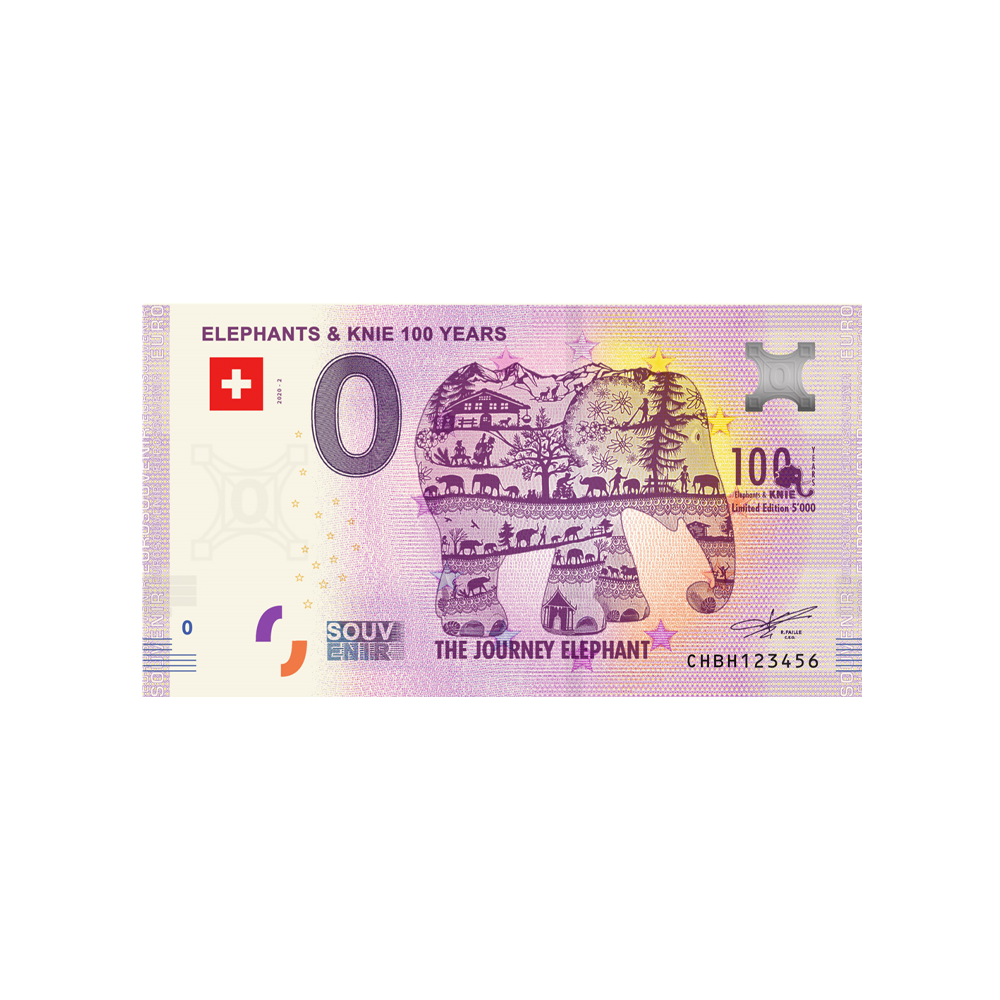 Bilhete de lembrança de zero a euro - Elefantes e Knie 100 anos - Suíça - 2020