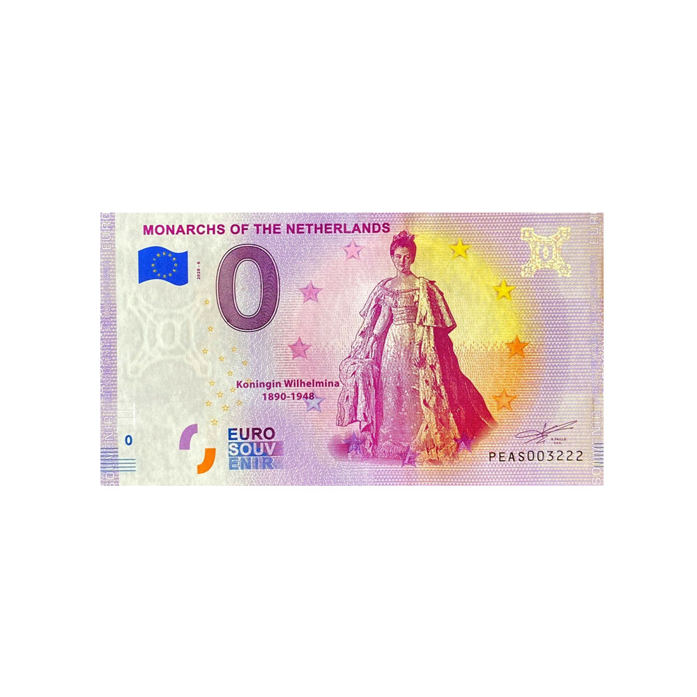 Bilhete de lembrança de zero euro - monarcas da Holanda Wilhelmina - Holanda - 2020