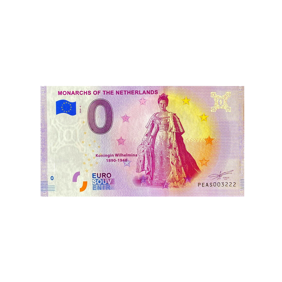 Billet souvenir de zéro euro - Monarchs of the Netherlands Wilhelmina - Pays-Bas - 2020